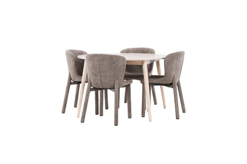 Spisegruppe Flora Rund 120 cm Hvit med 4 stk Astoria stoler Brun - Brun - Møbler - Bord - Spisegrupper