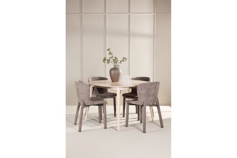 Spisegruppe Flora Rund 120 cm Hvit med 4 stk Astoria stoler Brun - Brun - Møbler - Bord - Spisegrupper