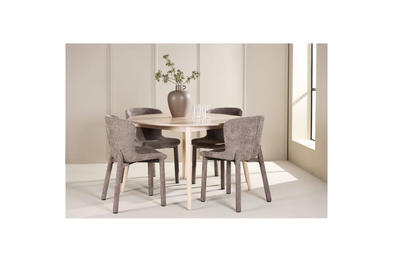 Spisegruppe Flora Rund 120 cm Hvit med 4 stk Astoria stoler Brun - Brun - Møbler - Bord - Spisegrupper