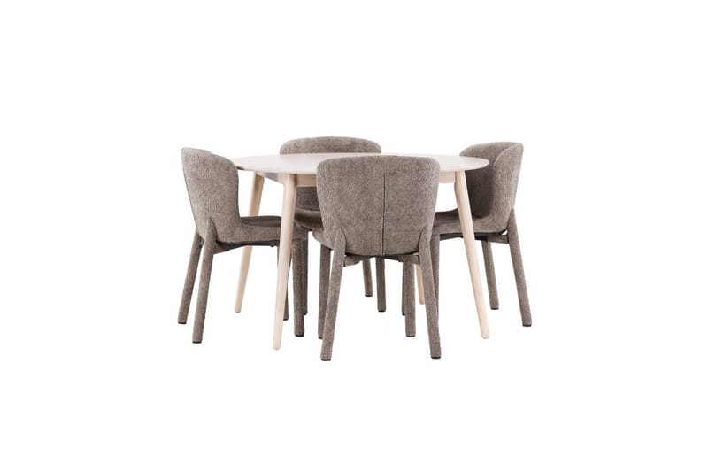 Spisegruppe Flora Rund 120 cm Hvit med 4 stk Astoria stoler Brun - Brun - Møbler - Bord - Spisegrupper