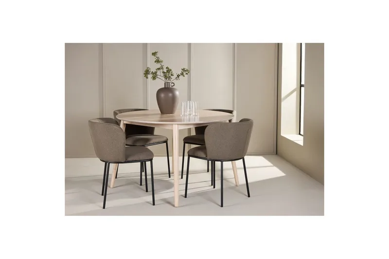 Spisegruppe Flora Rund 120 cm Hvit med 4 stk Edina stoler Svart / Brun - Svart / Brun - Møbler - Bord - Spisegrupper