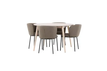 Spisegruppe Flora Rund 120 cm Hvit med 4 stk Edina stoler Svart / Brun - Svart / Brun - Møbler - Bord - Spisegrupper
