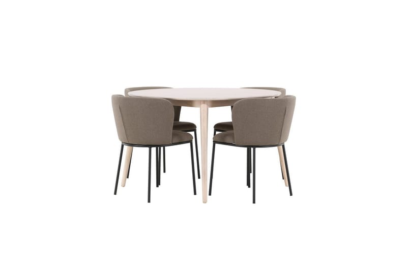 Spisegruppe Flora Rund 120 cm Hvit med 4 stk Edina stoler Svart / Brun - Svart / Brun - Møbler - Bord - Spisegrupper
