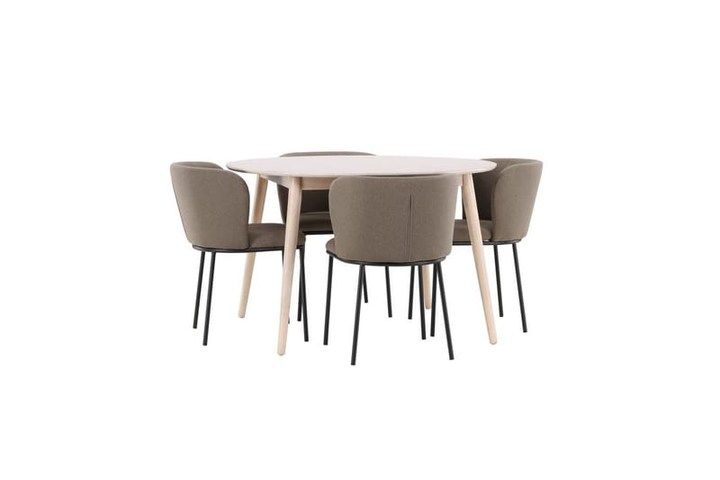 Spisegruppe Flora Rund 120 cm Hvit med 4 stk Edina stoler Svart / Brun - Svart / Brun - Møbler - Bord - Spisegrupper