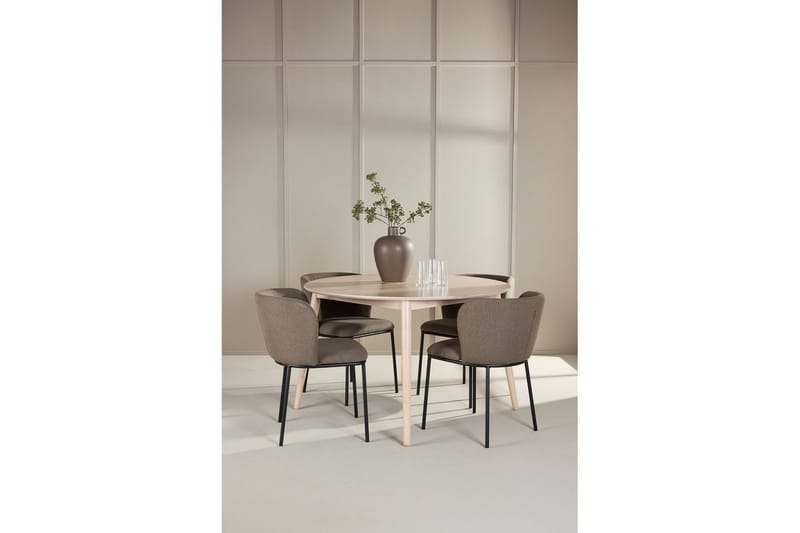 Spisegruppe Flora Rund 120 cm Hvit med 4 stk Edina stoler Svart / Brun - Svart / Brun - Møbler - Bord - Spisegrupper