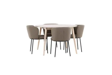 Spisegruppe Flora Rund 120 cm Hvit med 4 stk Edina stoler Svart / Brun - Svart / Brun - Møbler - Bord - Spisegrupper