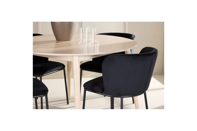 Spisegruppe Flora Rund 120 cm Hvit med 4 stk Edina stoler Svart - Svart - Møbler - Bord - Spisegrupper