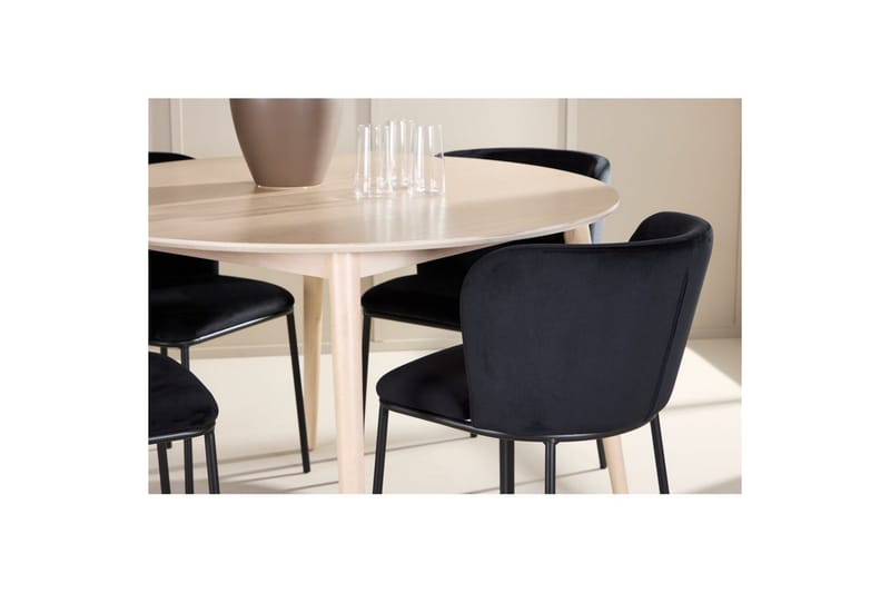 Spisegruppe Flora Rund 120 cm Hvit med 4 stk Edina stoler Svart - Svart - Møbler - Bord - Spisegrupper