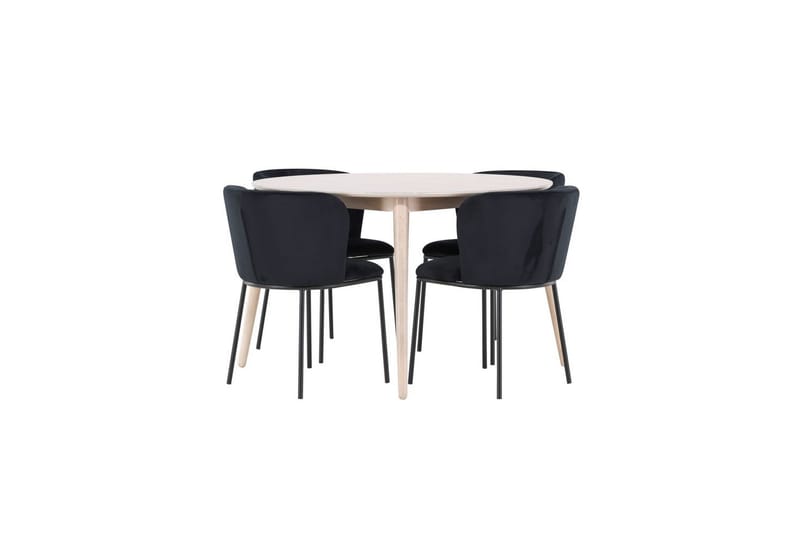 Spisegruppe Flora Rund 120 cm Hvit med 4 stk Edina stoler Svart - Svart - Møbler - Bord - Spisegrupper