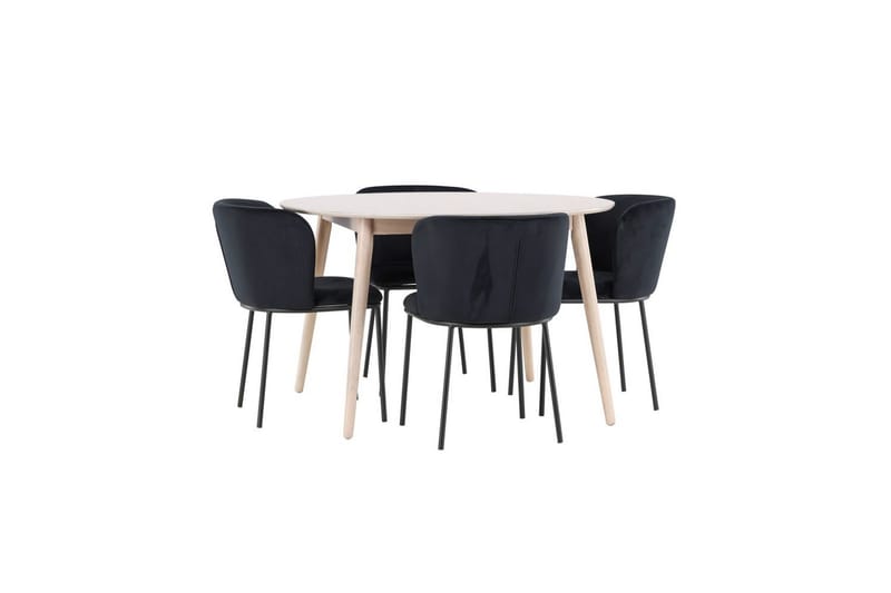 Spisegruppe Flora Rund 120 cm Hvit med 4 stk Edina stoler Svart - Svart - Møbler - Bord - Spisegrupper