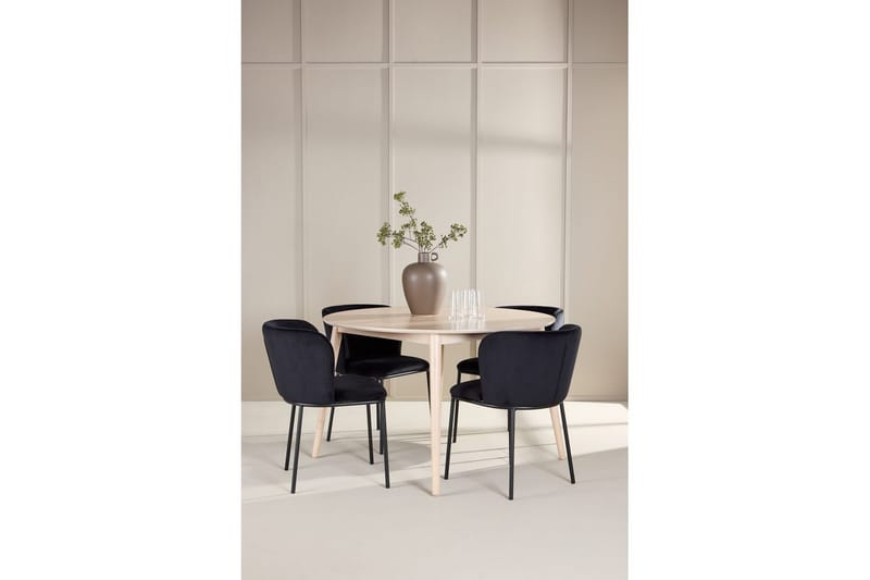 Spisegruppe Flora Rund 120 cm Hvit med 4 stk Edina stoler Svart - Svart - Møbler - Bord - Spisegrupper