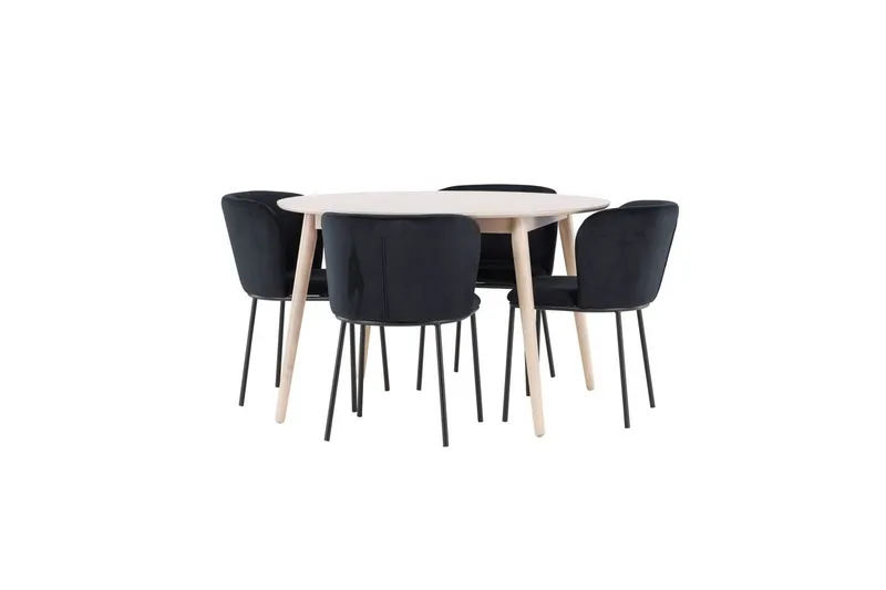 Spisegruppe Flora Rund 120 cm Hvit med 4 stk Edina stoler Svart - Svart - Møbler - Bord - Spisegrupper