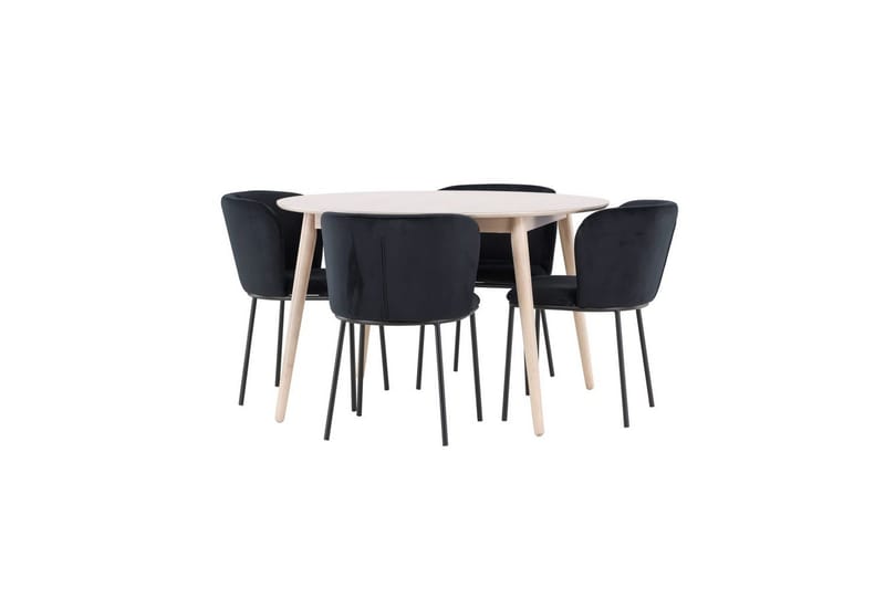 Spisegruppe Flora Rund 120 cm Hvit med 4 stk Edina stoler Svart - Svart - Møbler - Bord - Spisegrupper