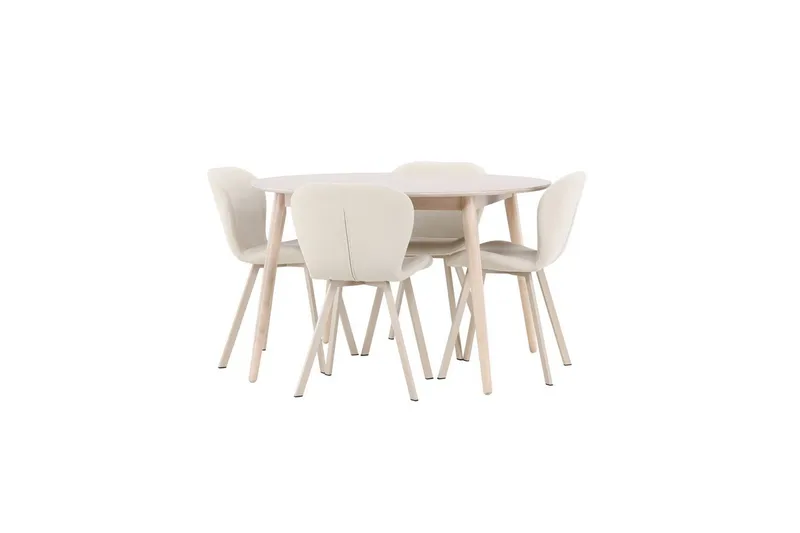 Spisegruppe Flora Rund 120 cm Hvit med 4 stk Lilja stoler - Møbler - Bord - Spisegrupper