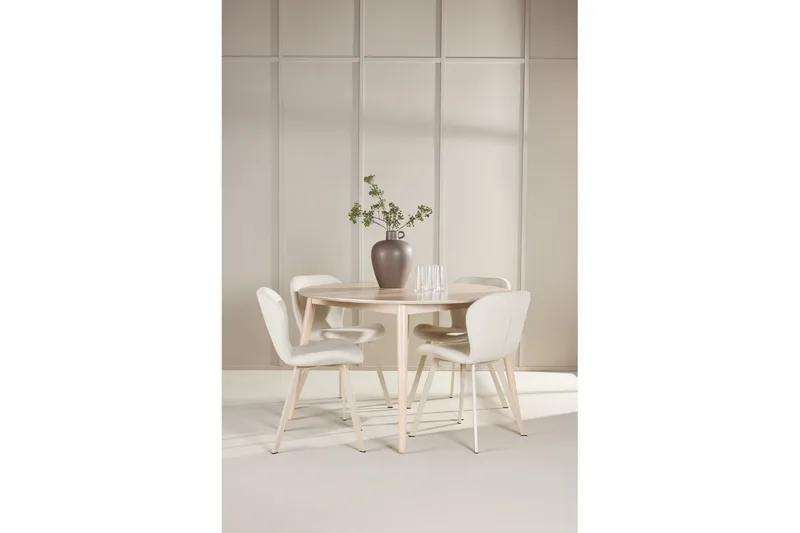 Spisegruppe Flora Rund 120 cm Hvit med 4 stk Lilja stoler - Møbler - Bord - Spisegrupper