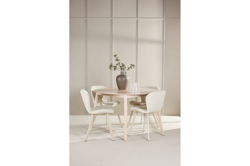 Spisegruppe Flora Rund 120 cm Hvit med 4 stk Lilja stoler - Møbler - Bord - Spisegrupper
