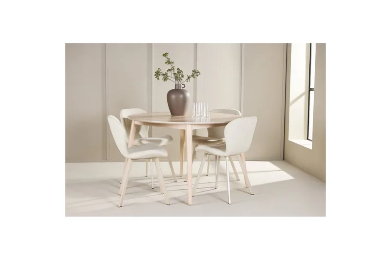 Spisegruppe Flora Rund 120 cm Hvit med 4 stk Lilja stoler - Møbler - Bord - Spisegrupper
