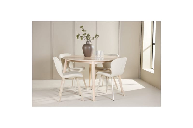 Spisegruppe Flora Rund 120 cm Hvit med 4 stk Lilja stoler - Møbler - Bord - Spisegrupper