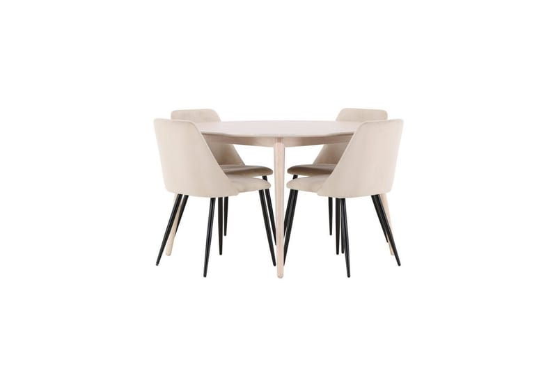 Spisegruppe Flora Rund 120 cm Hvit med 4 stk Night Stoler, undefined