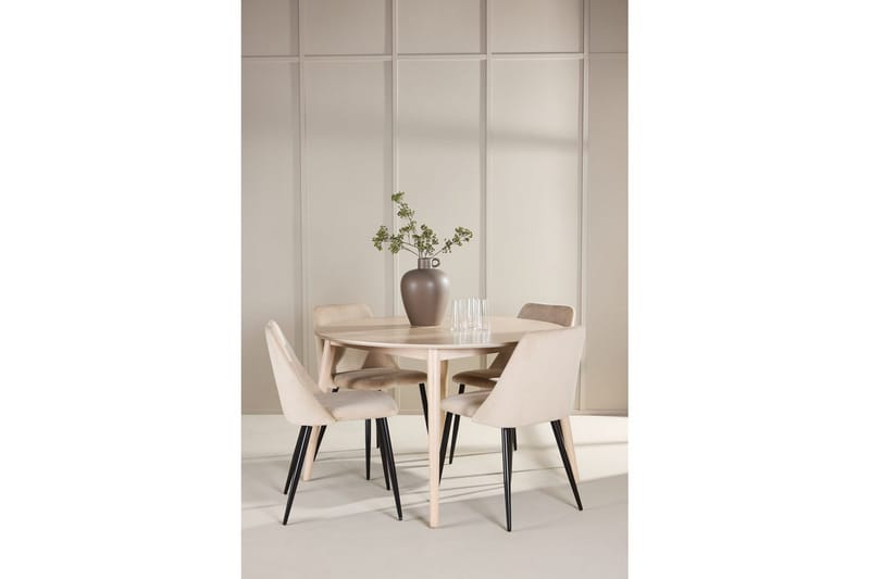 Spisegruppe Flora Rund 120 cm Hvit med 4 stk Night Stoler - Møbler - Bord - Spisegrupper