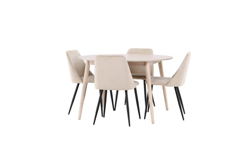 Spisegruppe Flora Rund 120 cm Hvit med 4 stk Night Stoler - Møbler - Bord - Spisegrupper
