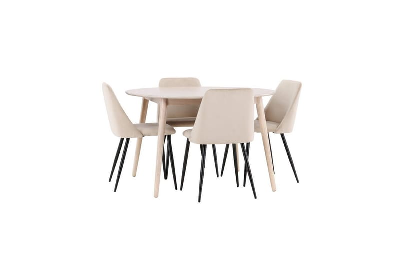 Spisegruppe Flora Rund 120 cm Hvit med 4 stk Night Stoler - Møbler - Bord - Spisegrupper
