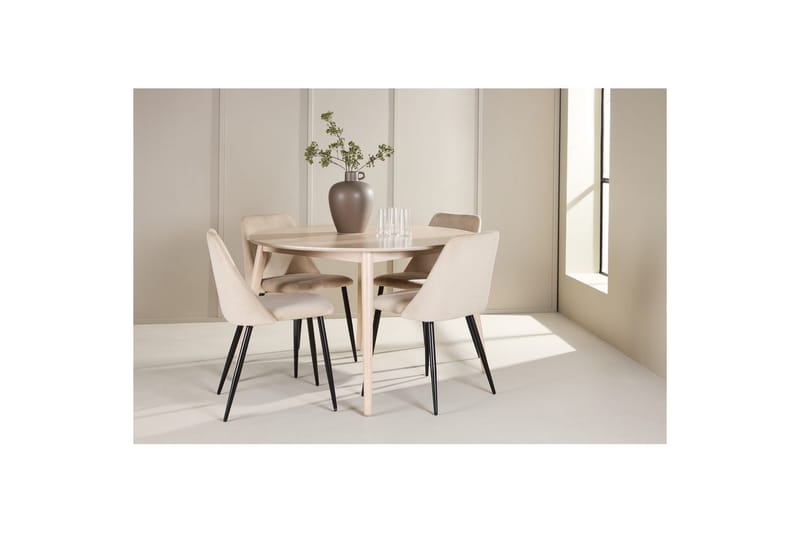 Spisegruppe Flora Rund 120 cm Hvit med 4 stk Night Stoler - Møbler - Bord - Spisegrupper