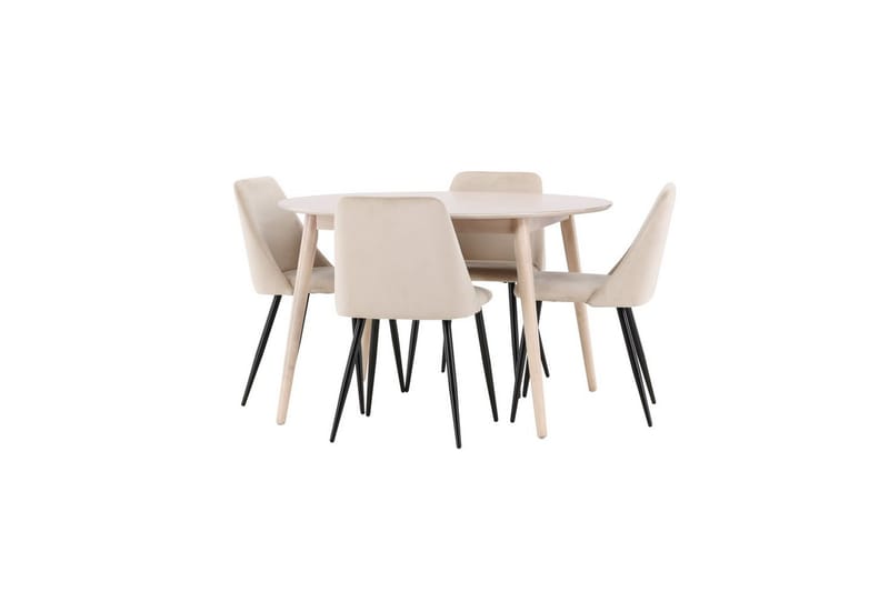 Spisegruppe Flora Rund 120 cm Hvit med 4 stk Night Stoler - Møbler - Bord - Spisegrupper