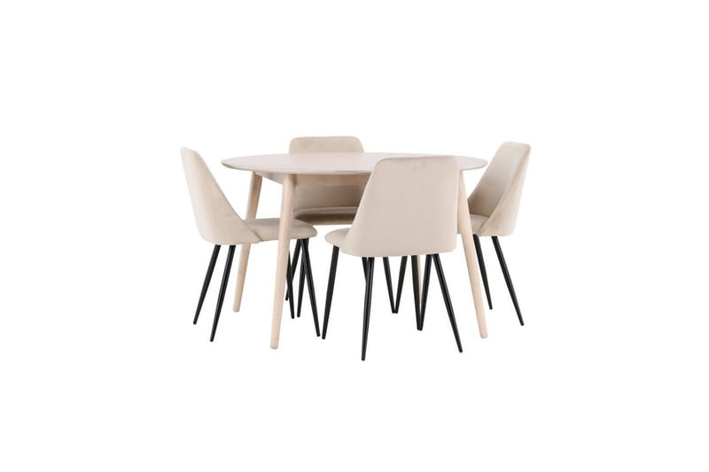 Spisegruppe Flora Rund 120 cm Hvit med 4 stk Night Stoler - Møbler - Bord - Spisegrupper