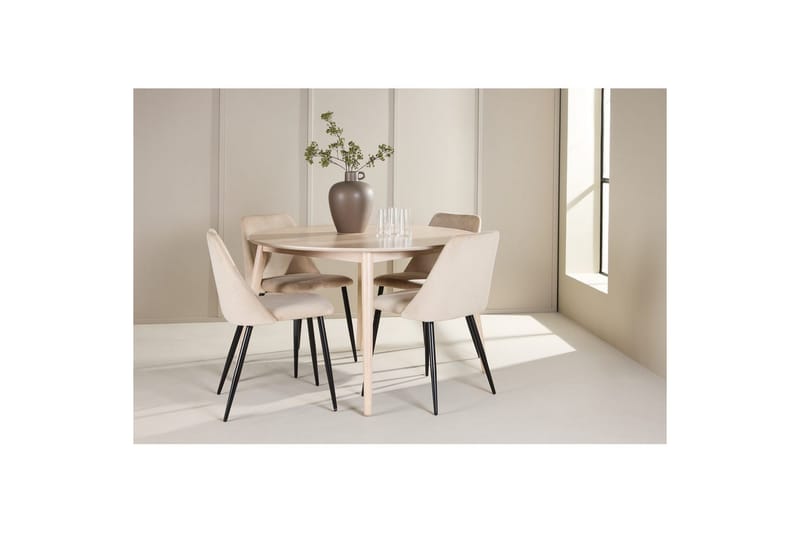 Spisegruppe Flora Rund 120 cm Hvit med 4 stk Night Stoler - Møbler - Bord - Spisegrupper