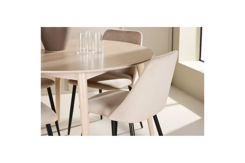 Spisegruppe Flora Rund 120 cm Hvit med 4 stk Night Stoler - Møbler - Bord - Spisegrupper