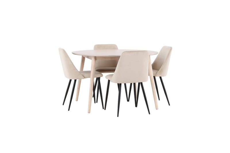 Spisegruppe Flora Rund 120 cm Hvit med 4 stk Night Stoler - Møbler - Bord - Spisegrupper