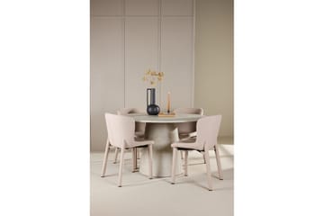 Spisegruppe Lanzo Rund 120 cm Beige med 4 stk Astoria Stoler Beige - Beige - Møbler - Bord - Spisegrupper