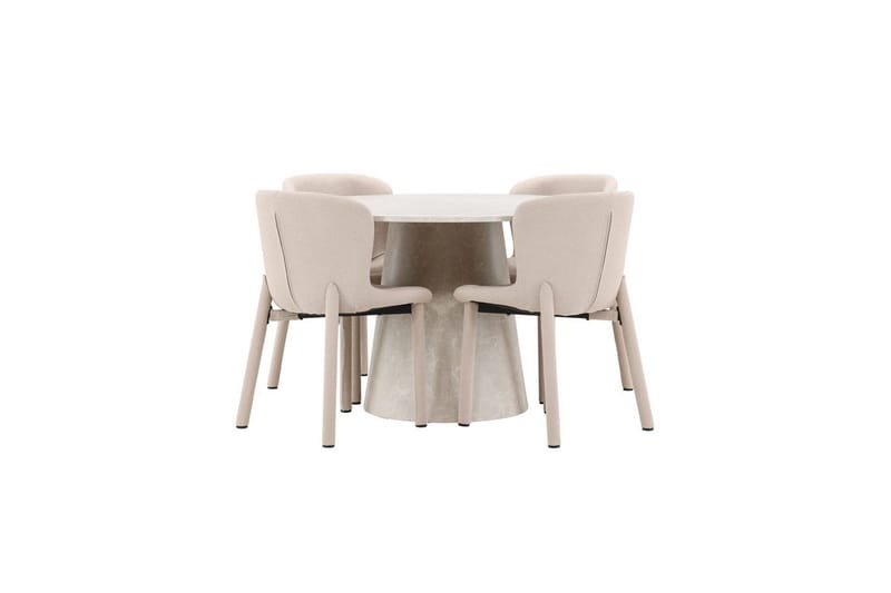 Spisegruppe Lanzo Rund 120 cm Beige med 4 stk Astoria Stoler Beige - Beige - Møbler - Bord - Spisegrupper