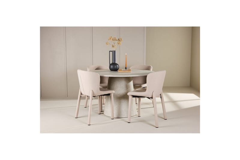Spisegruppe Lanzo Rund 120 cm Beige med 4 stk Astoria Stoler Beige - Beige - Møbler - Bord - Spisegrupper