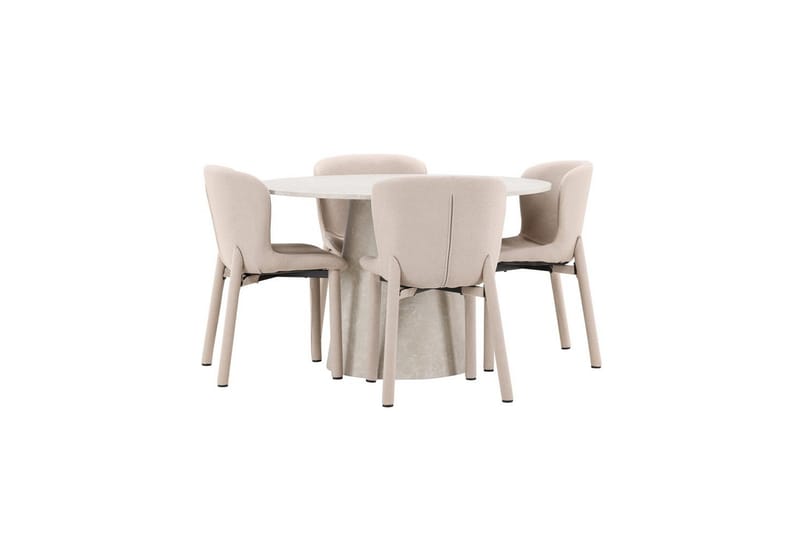 Spisegruppe Lanzo Rund 120 cm Beige med 4 stk Astoria Stoler Beige - Beige - Møbler - Bord - Spisegrupper