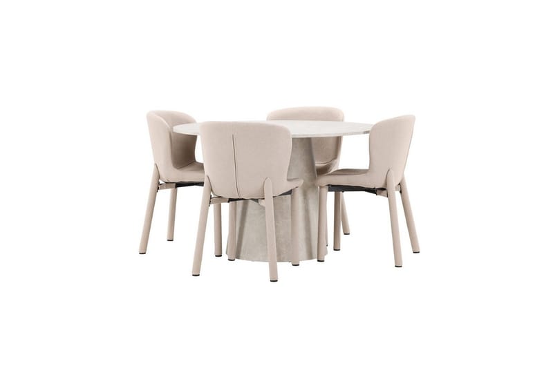 Spisegruppe Lanzo Rund 120 cm Beige med 4 stk Astoria Stoler Beige - Beige - Møbler - Bord - Spisegrupper
