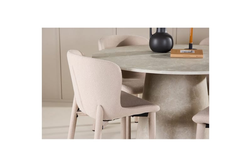 Spisegruppe Lanzo Rund 120 cm Beige med 4 stk Astoria Stoler Beige - Beige - Møbler - Bord - Spisegrupper