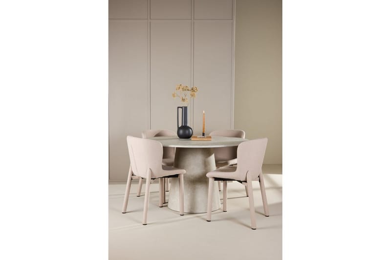 Spisegruppe Lanzo Rund 120 cm Beige med 4 stk Astoria Stoler Beige - Beige - Møbler - Bord - Spisegrupper