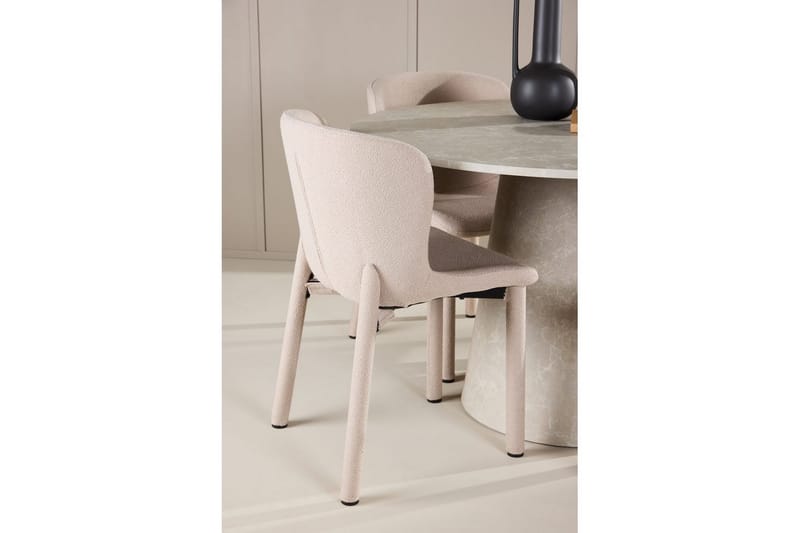 Spisegruppe Lanzo Rund 120 cm Beige med 4 stk Astoria Stoler Beige - Beige - Møbler - Bord - Spisegrupper
