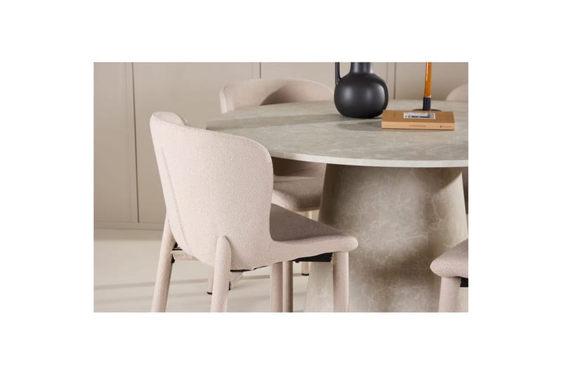 Spisegruppe Lanzo Rund 120 cm Beige med 4 stk Astoria Stoler Beige - Beige - Møbler - Bord - Spisegrupper
