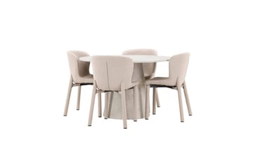 Spisegruppe Lanzo Rund 120 cm Beige med 4 stk Astoria Stoler Beige - Beige - Møbler - Bord - Spisegrupper