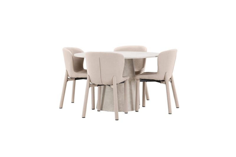 Spisegruppe Lanzo Rund 120 cm Beige med 4 stk Astoria Stoler Beige - Beige - Møbler - Bord - Spisegrupper