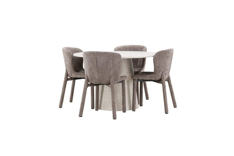 Spisegruppe Lanzo Rund 120 cm Beige med 4 stk Astoria Stoler Brun - Brun - Møbler - Bord - Spisegrupper