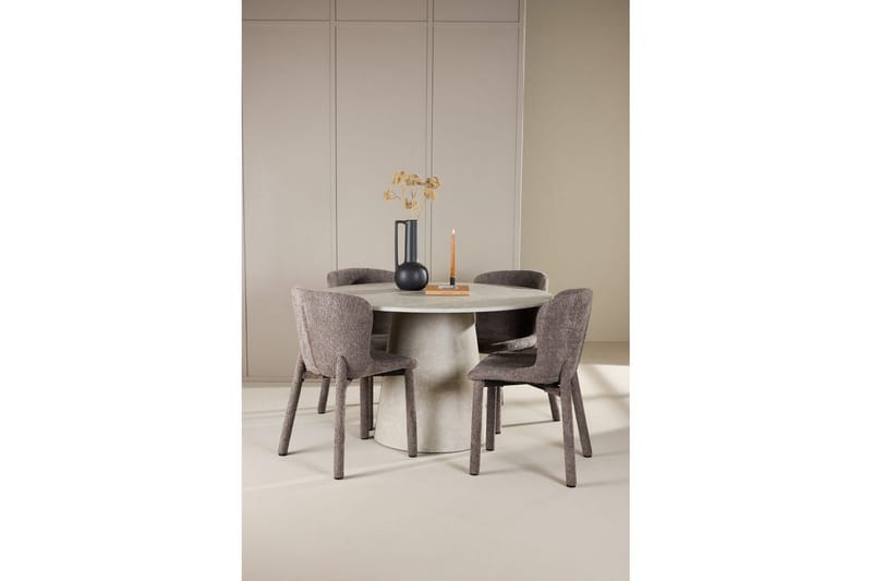 Spisegruppe Lanzo Rund 120 cm Beige med 4 stk Astoria Stoler Brun - Brun - Møbler - Bord - Spisegrupper
