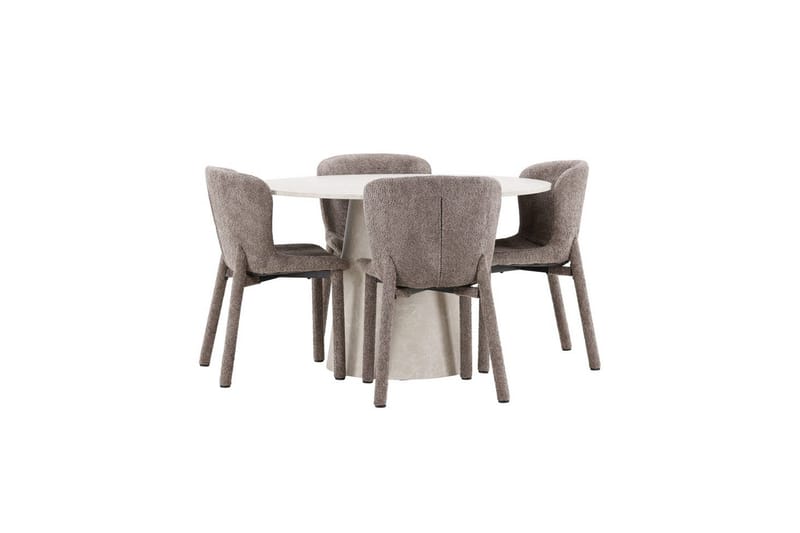 Spisegruppe Lanzo Rund 120 cm Beige med 4 stk Astoria Stoler Brun - Brun - Møbler - Bord - Spisegrupper
