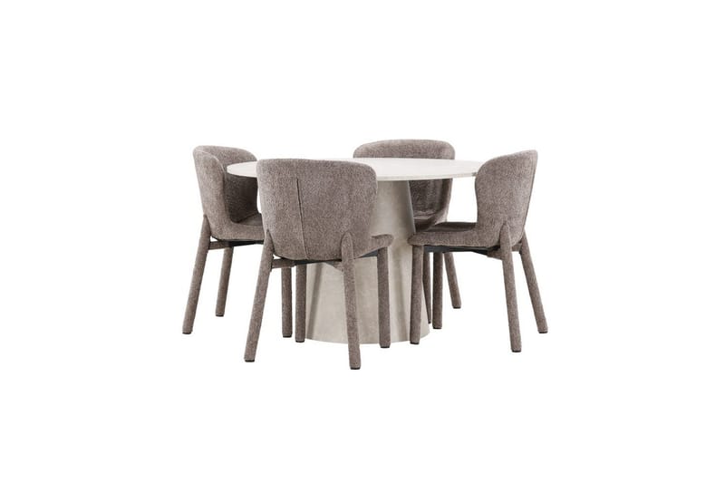 Spisegruppe Lanzo Rund 120 cm Beige med 4 stk Astoria Stoler Brun - Brun - Møbler - Bord - Spisegrupper