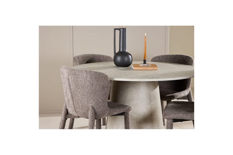 Spisegruppe Lanzo Rund 120 cm Beige med 4 stk Astoria Stoler Brun - Brun - Møbler - Bord - Spisegrupper