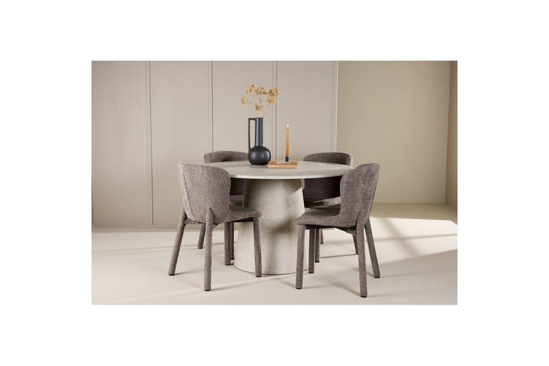 Spisegruppe Lanzo Rund 120 cm Beige med 4 stk Astoria Stoler Brun - Brun - Møbler - Bord - Spisegrupper