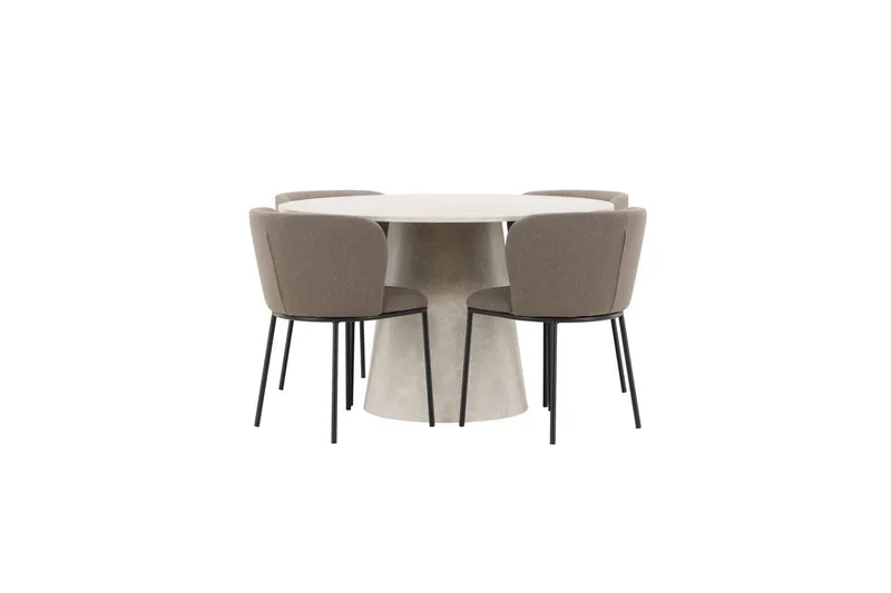 Spisegruppe Lanzo Rund 120 cm Beige med 4 stk Edina Stoler Svart / Brun - Svart / Brun - Møbler - Bord - Spisegrupper